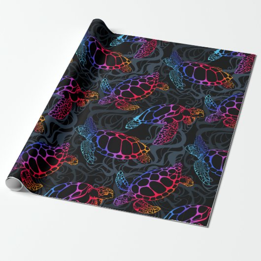 Meeresschildkröte in psychedelischen Multicolorfar Geschenkpapier (Ungerollt)