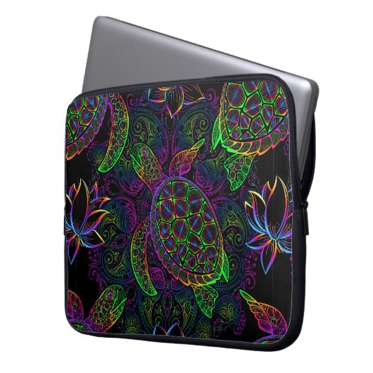 Meeresschildkröte in psychedelischen Multicolorfar Laptopschutzhülle (Vorderseite Links)