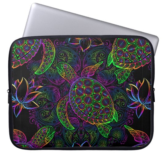 Meeresschildkröte in psychedelischen Multicolorfar Laptopschutzhülle (Vorderseite)