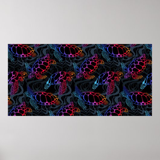Meeresschildkröte in psychedelischen Multicolorfar Poster (Vorne)