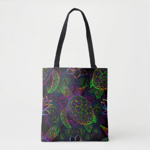Meeresschildkröte in psychedelischen Multicolorfar Tasche