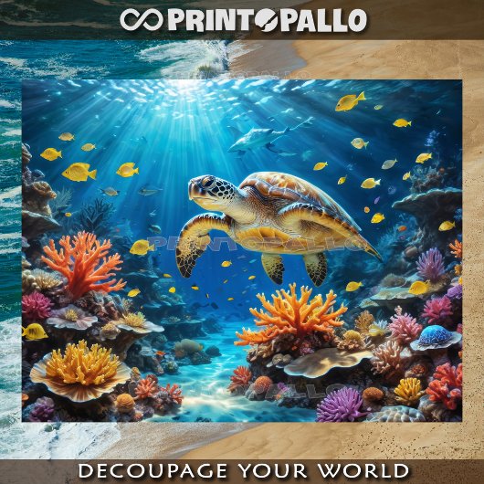 Meeresschildkröte in Riff und Korallen Seidenpapier