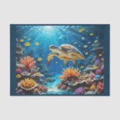 Meeresschildkröte in Riff und Korallen Seidenpapier (Vorderseite)