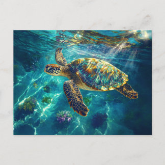 Meeresschildkröte in schönem blauen Wasser Postkarte