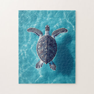 Meeresschildkröte in schönem blauen Wasser Puzzle