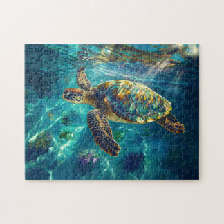 Meeresschildkröte in schönem blauen Wasser Puzzle