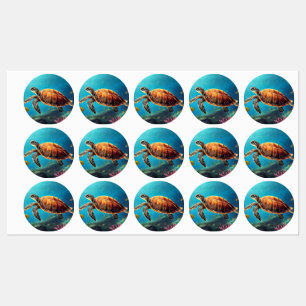 Meeresschildkröte in Wasserfarbe Etiketten