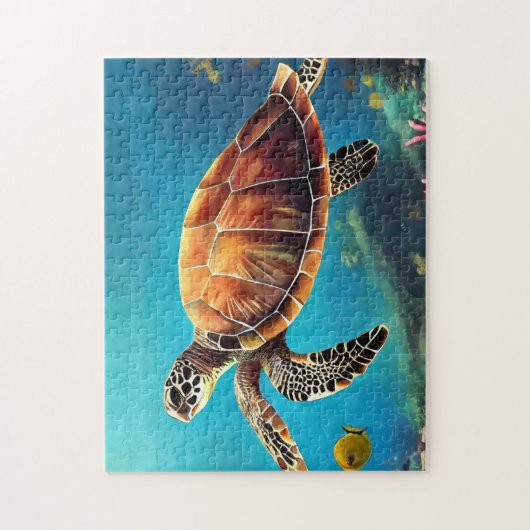 Meeresschildkröte in Wasserfarbe Puzzle (Vertikal)