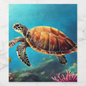 Meeresschildkröte in Wasserfarbe Weinetikett (Einzelnes Label)