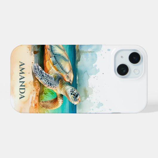 Meeresschildkröte iPhone 15 Hülle (Rückseite (Horizontal))