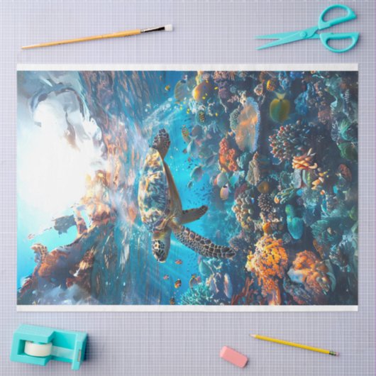 Meeresschildkröte Lebhaft gefärbt #2 Decoupage Seidenpapier (Basteln)