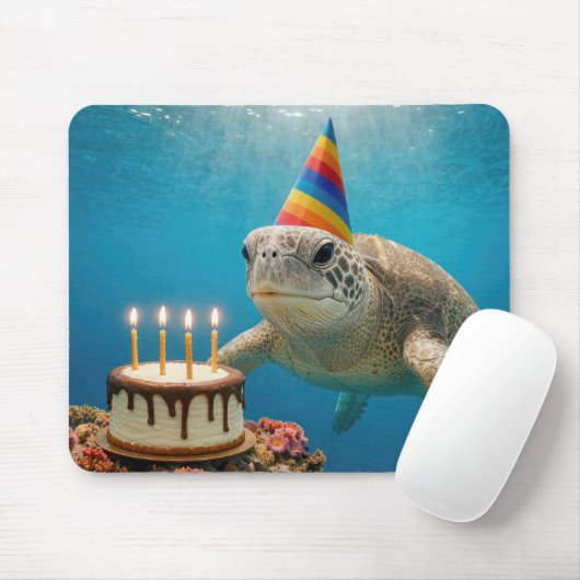 Meeresschildkröte mit Geburtstagskuchen Mousepad (Mit Mouse)