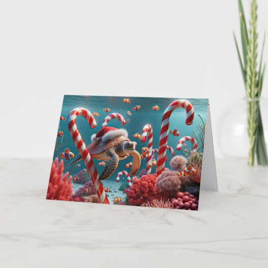 Meeresschildkröte mit Weihnachtshut Feiertagskarte (Vorderseite)