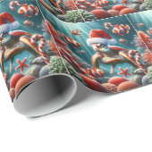 Meeresschildkröte mit Weihnachtsmannmütze Geschenkpapier (Rolleneckpunkt)
