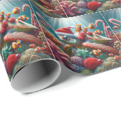 Meeresschildkröte mit Weihnachtsmannmütze Geschenkpapier (Rolleneckpunkt)