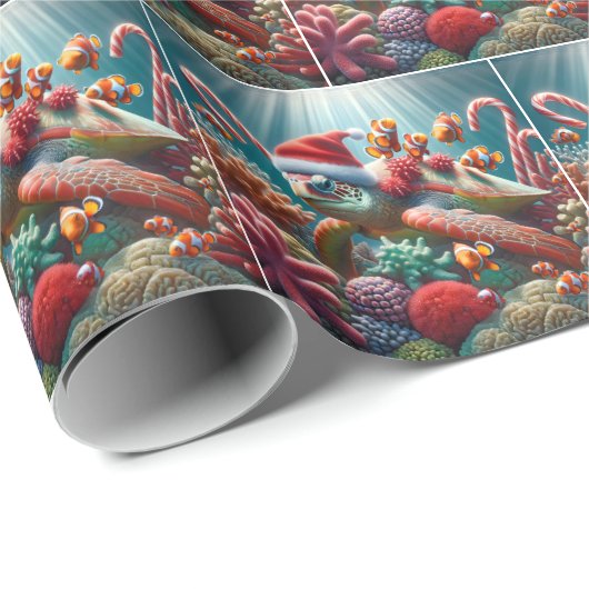 Meeresschildkröte mit Weihnachtsmannmütze Geschenkpapier (Rolleneckpunkt)