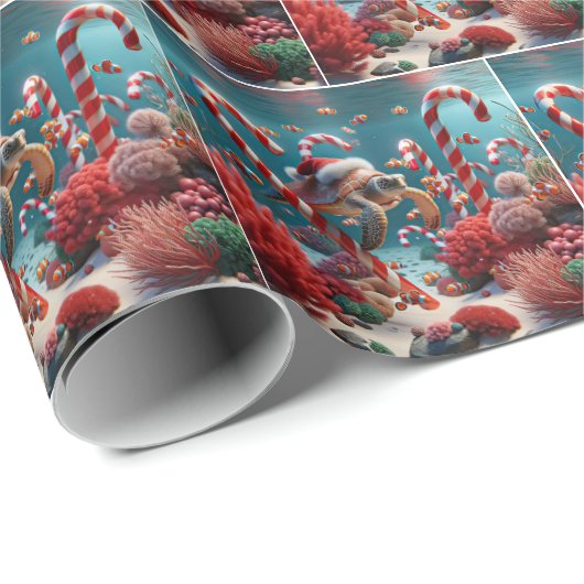 Meeresschildkröte mit Weihnachtsmannmütze Geschenkpapier (Rolleneckpunkt)