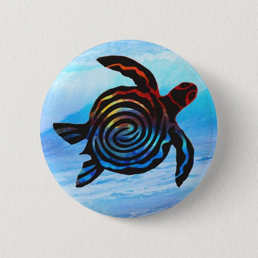 Meeresschildkröte mit Wellenhintergrund Button (Vorderseite)