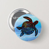 Meeresschildkröte mit Wellenhintergrund Button (Vorne & Hinten)