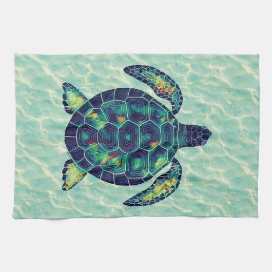 Meeresschildkröte Mosaik Wasserfall Kunst Geschirrtuch (Horizontal)