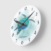 Meeresschildkröte - Name des Strandes Runde Wanduhr (Winkel)