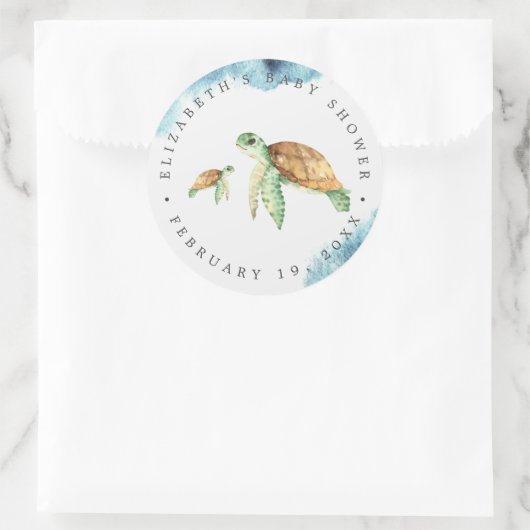 Meeresschildkröte | Ocean Baby Showfavor Runder Aufkleber (Tasche)