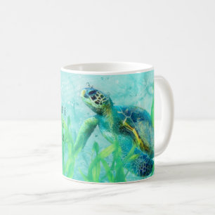 Meeresschildkröte-Ozean-Strand-Kunst-elegante Kaffeetasse
