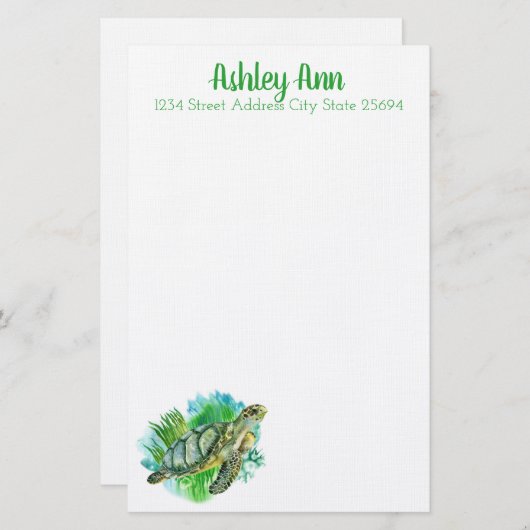 Meeresschildkröte Personalisiert Briefpapier (Vorne/Hinten)