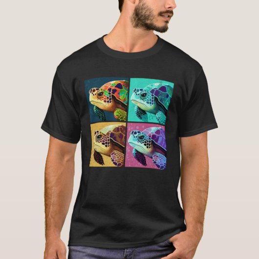 Meeresschildkröte Pop Illustration Farbige Tierfra T-Shirt (Vorderseite)