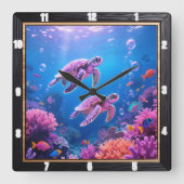 Meeresschildkröte Quadratische Wanduhr (Vorderseite)