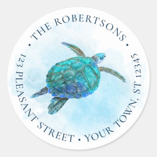 Meeresschildkröte Rücksendeadresse Runder Aufkleber (Vorderseite)