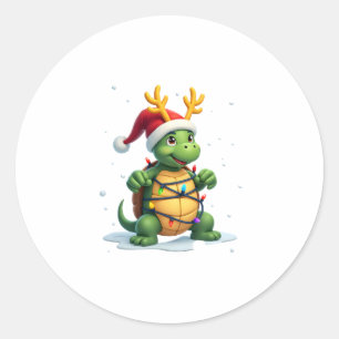 Meeresschildkröte Santa Weihnachtsbeleuchtung Süße Runder Aufkleber