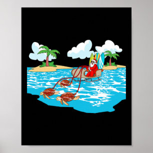 Meeresschildkröte Schlitten Santa Strand Surfboard Poster