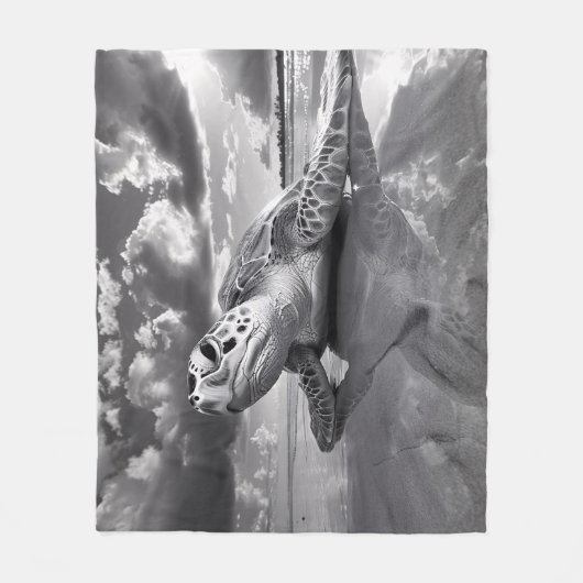 Meeresschildkröte Schwarz-Weiß-Kunst Fleecedecke (Vorderseite)