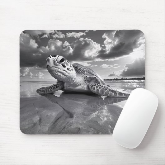 Meeresschildkröte Schwarz-Weiß-Kunst Mousepad (Mit Mouse)