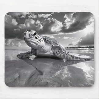 Meeresschildkröte Schwarz-Weiß-Kunst Mousepad