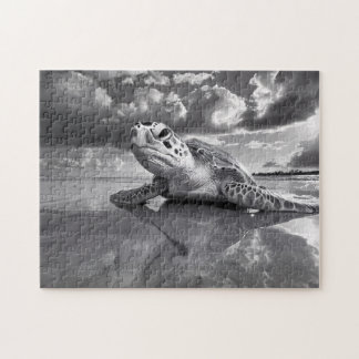 Meeresschildkröte Schwarz-Weiß-Kunst Puzzle