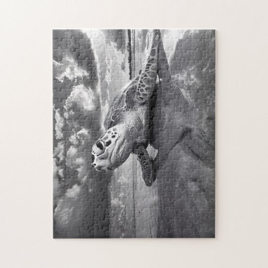 Meeresschildkröte Schwarz-Weiß-Kunst Puzzle (Vertikal)
