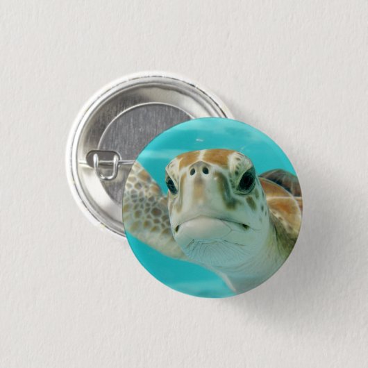Meeresschildkröte Schwimmen in Türkischem Wasser Button (Vorne & Hinten)
