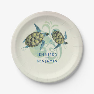 Meeresschildkröte-Strand-Küstensee Pappteller