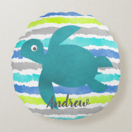 Meeresschildkröte - Streifen und Welle Rundes Kissen