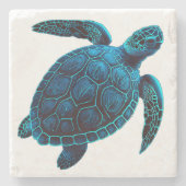 Meeresschildkröte, Tätowierung, blaues, digitales  Steinuntersetzer (Vorderseite)