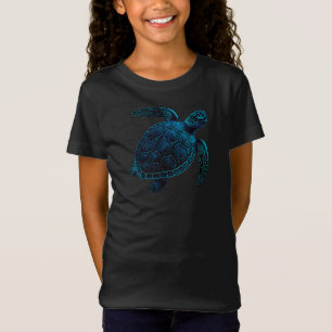 Meeresschildkröte, Tattoostil, blaues, digitales z T-Shirt