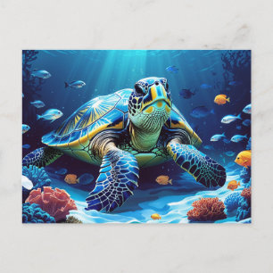 Meeresschildkröte, tropische Fische, Korallenriff  Postkarte