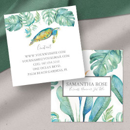 Meeresschildkröte Tropische Vegetation Quadratische Visitenkarte