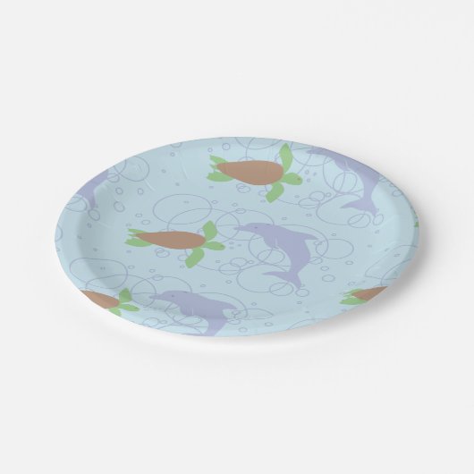 Meeresschildkröte und Delphin Pappteller (Schrägansicht)