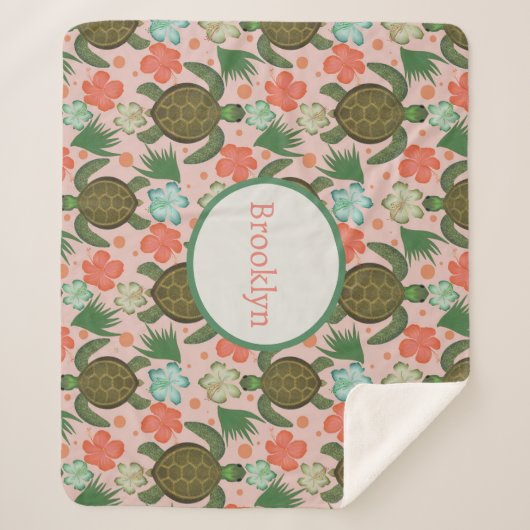 Meeresschildkröte und Hibiskus Rosa Kinderzimmer Sherpadecke (Vorderseite)