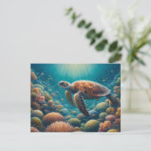 Meeresschildkröte und -koralle postkarte (Stehend Vorderseite)