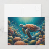 Meeresschildkröte und -koralle postkarte (Vorne/Hinten)
