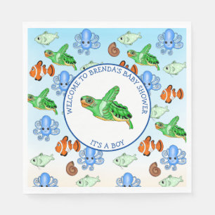 Meeresschildkröte unter dem Meer Themenbabydusche Serviette